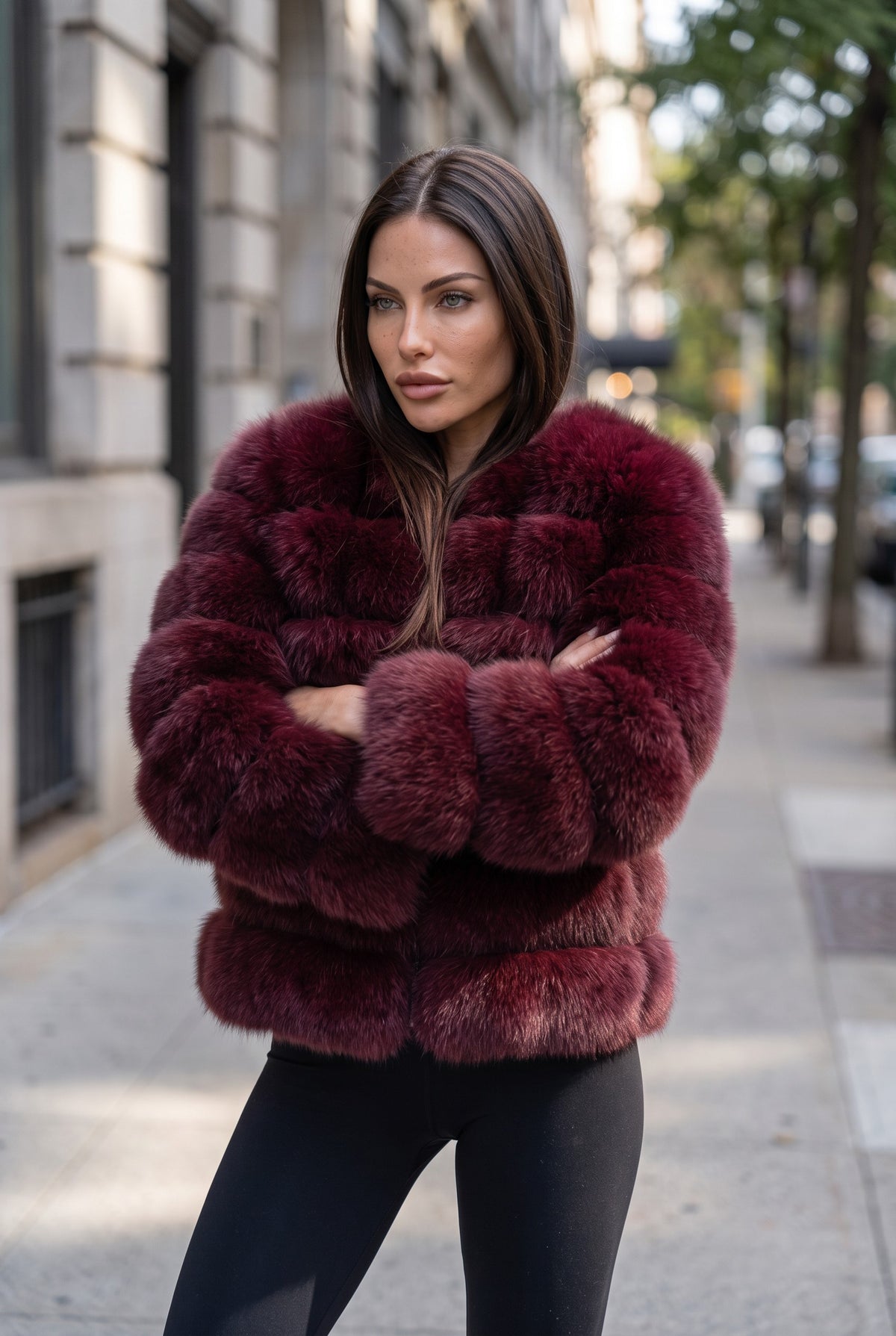 Fox fur coat in Wine red