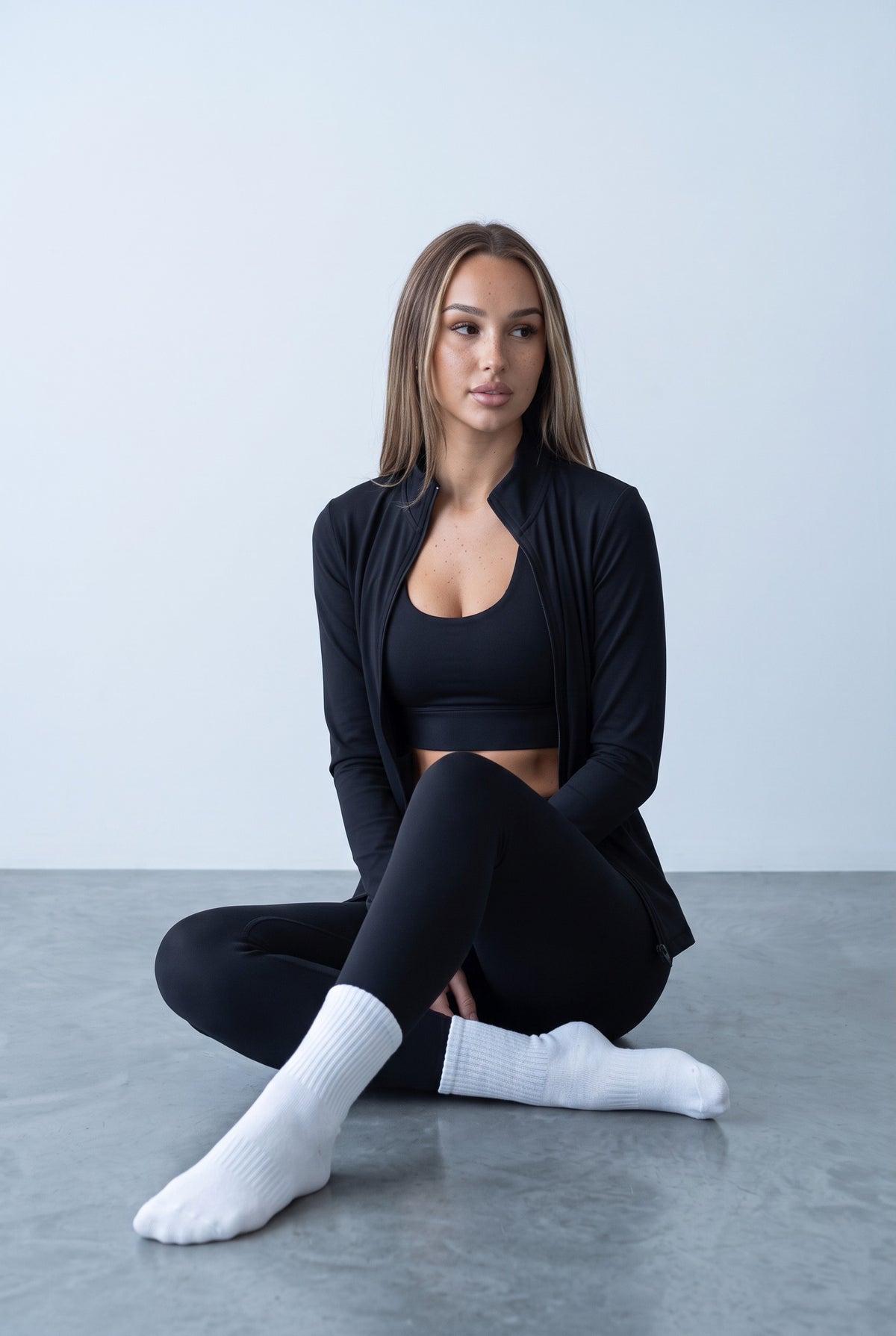 Black sports set, seated