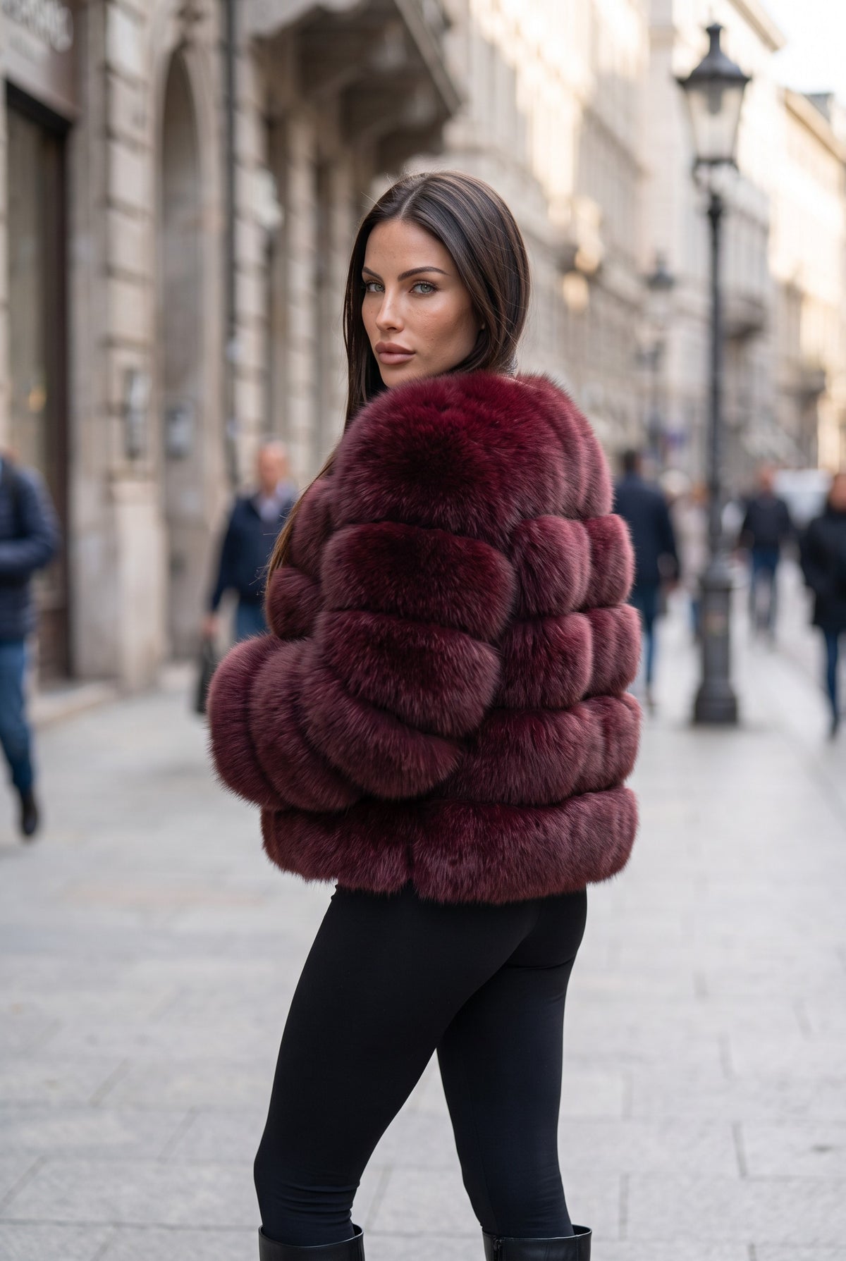 Fox fur coat in Wine red