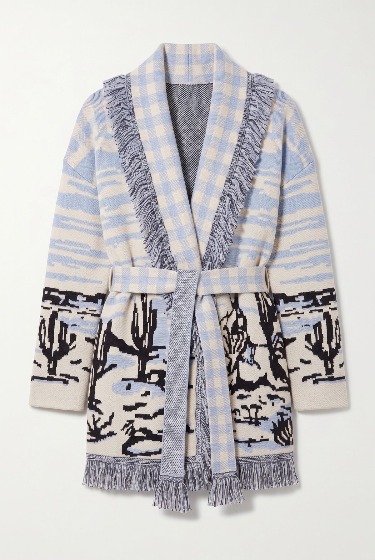 Light Blue & Black knitted patchwork cardigan, flat lay
