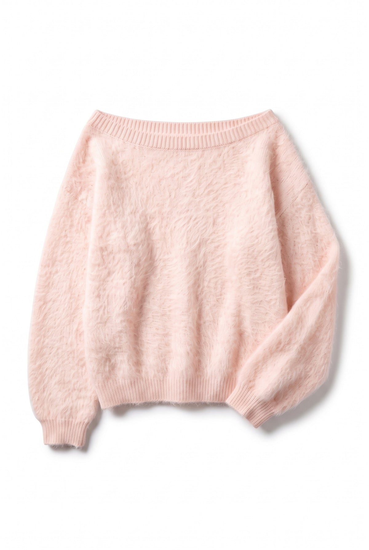 Pink plush strapless sweater, flat lay