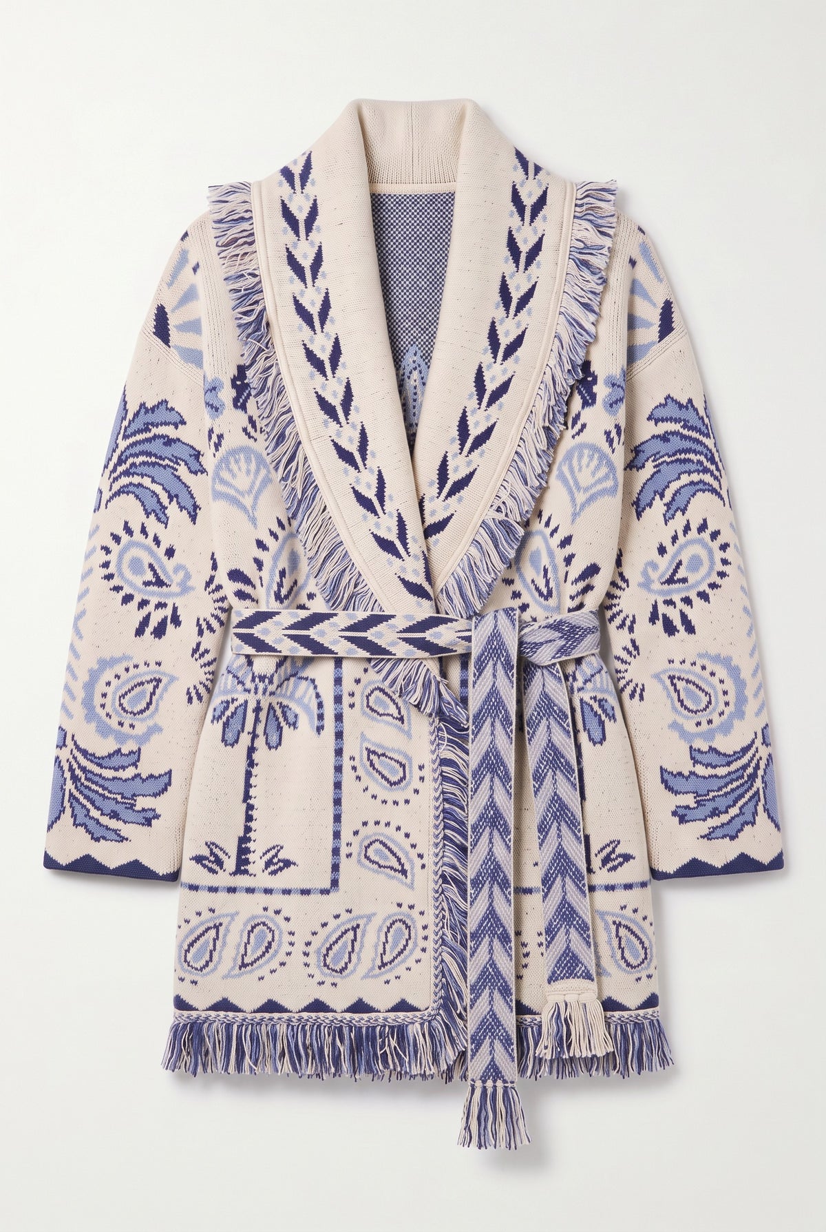 Light Blue & Navy knitted patchwork cardigan, flat lay