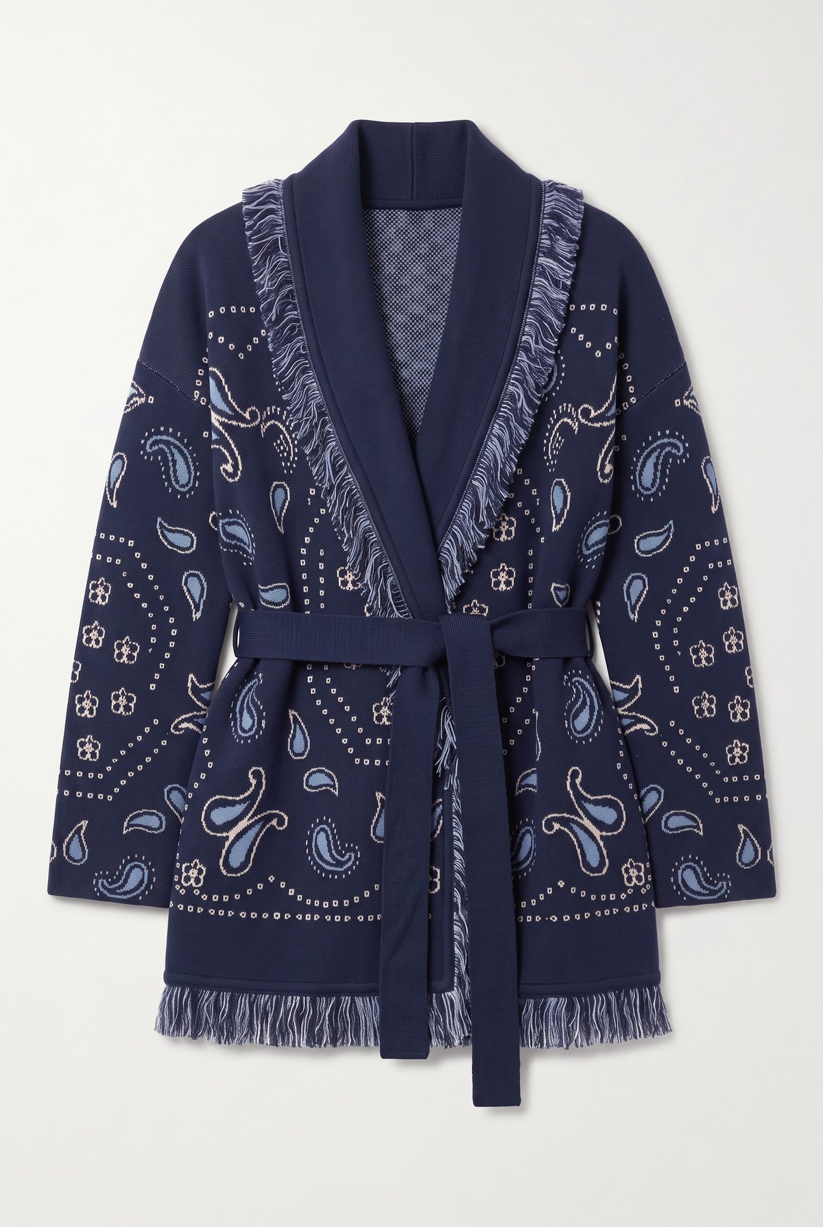 Dark Blue knitted patchwork cardigan, flat lay
