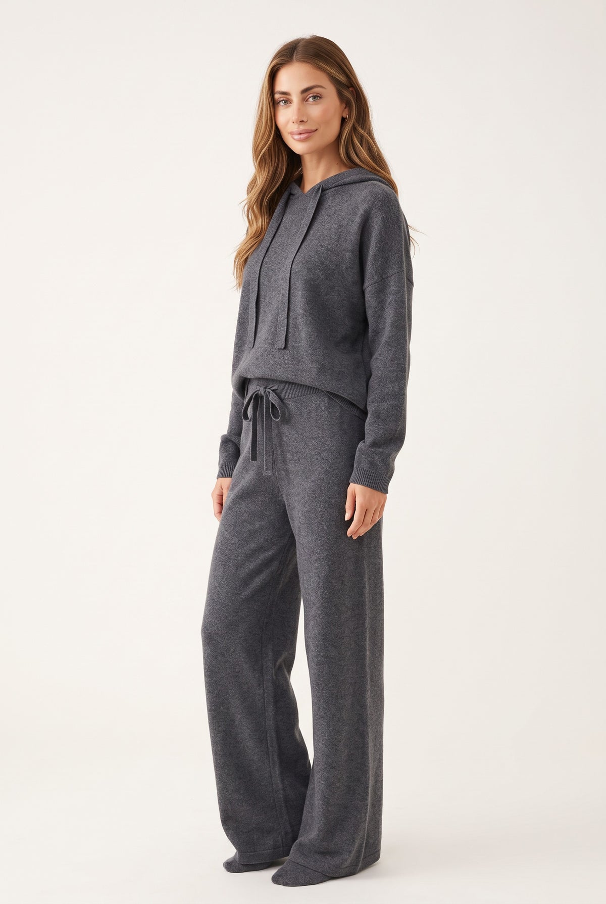 Hooded pure cashmere set in Dark Grey Set