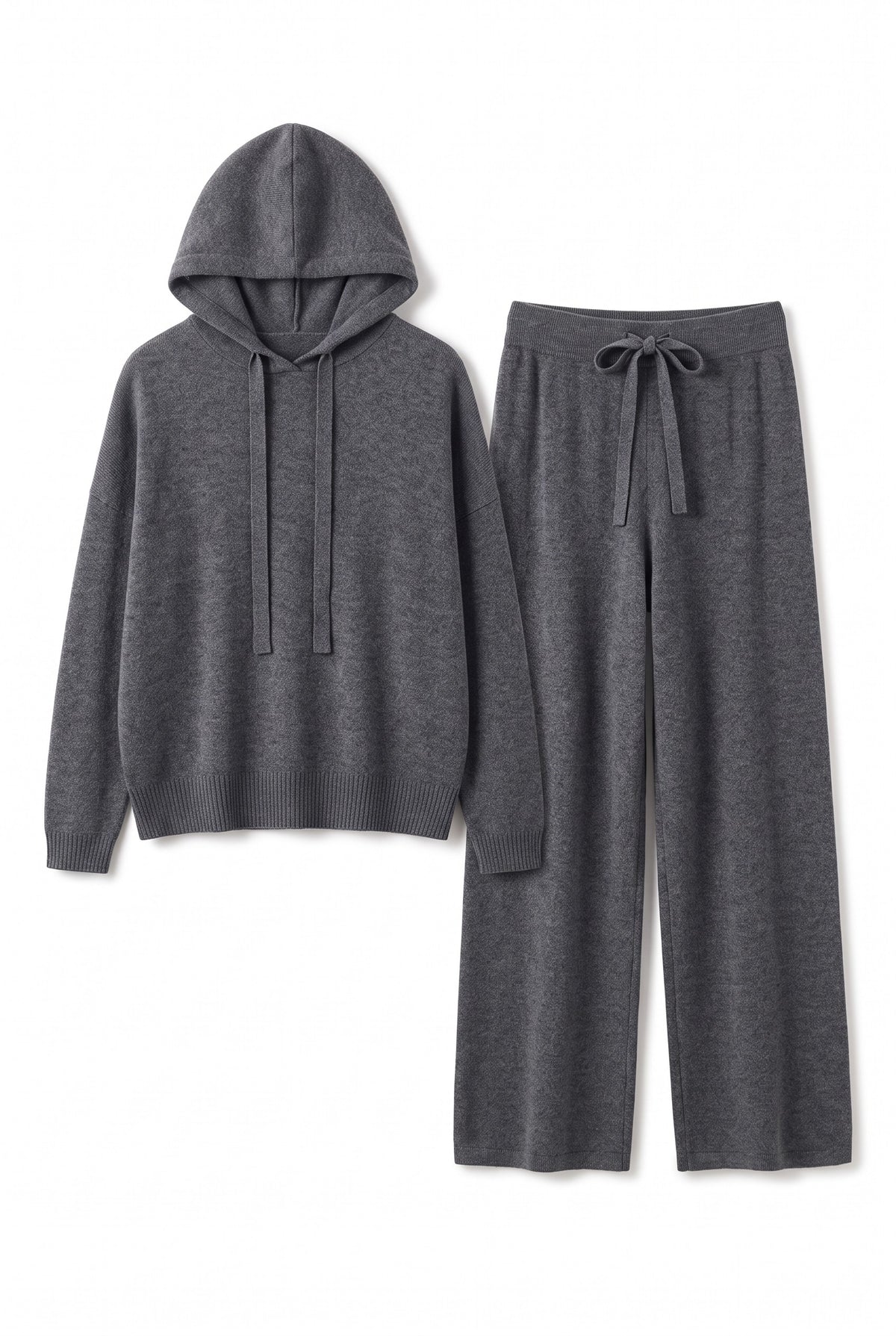 Hooded pure cashmere set in Dark Grey Set