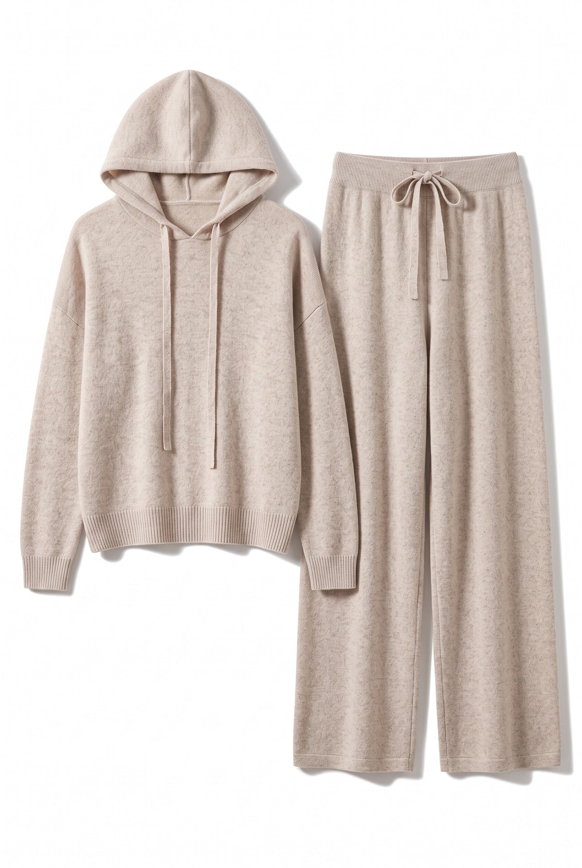 Hooded pure cashmere set in Light Camel Set