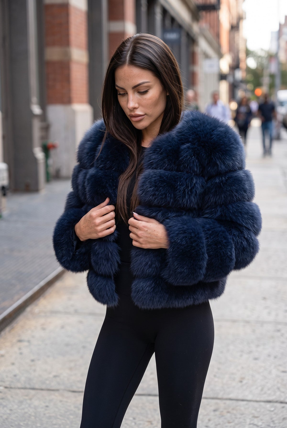 Fox fur coat in Navy Blue