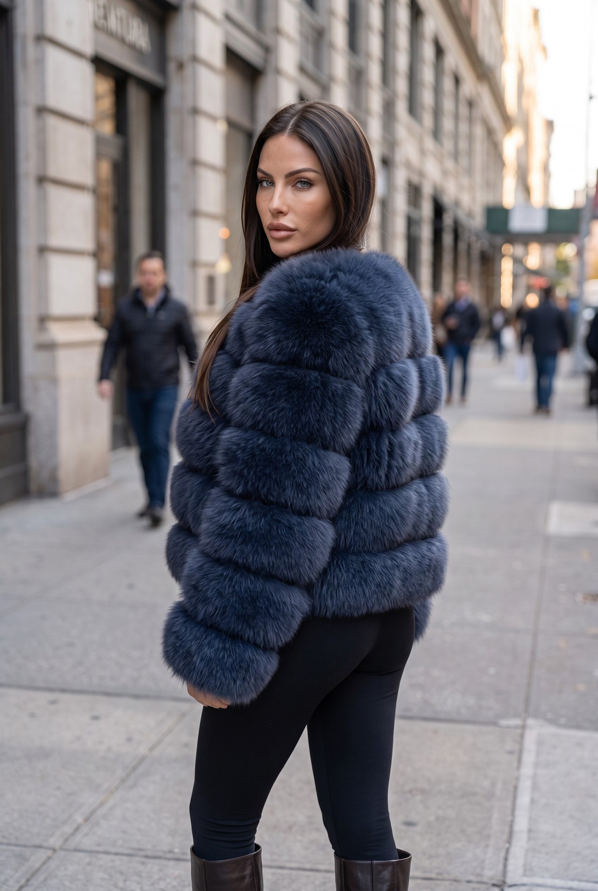 Fox fur coat in Navy Blue