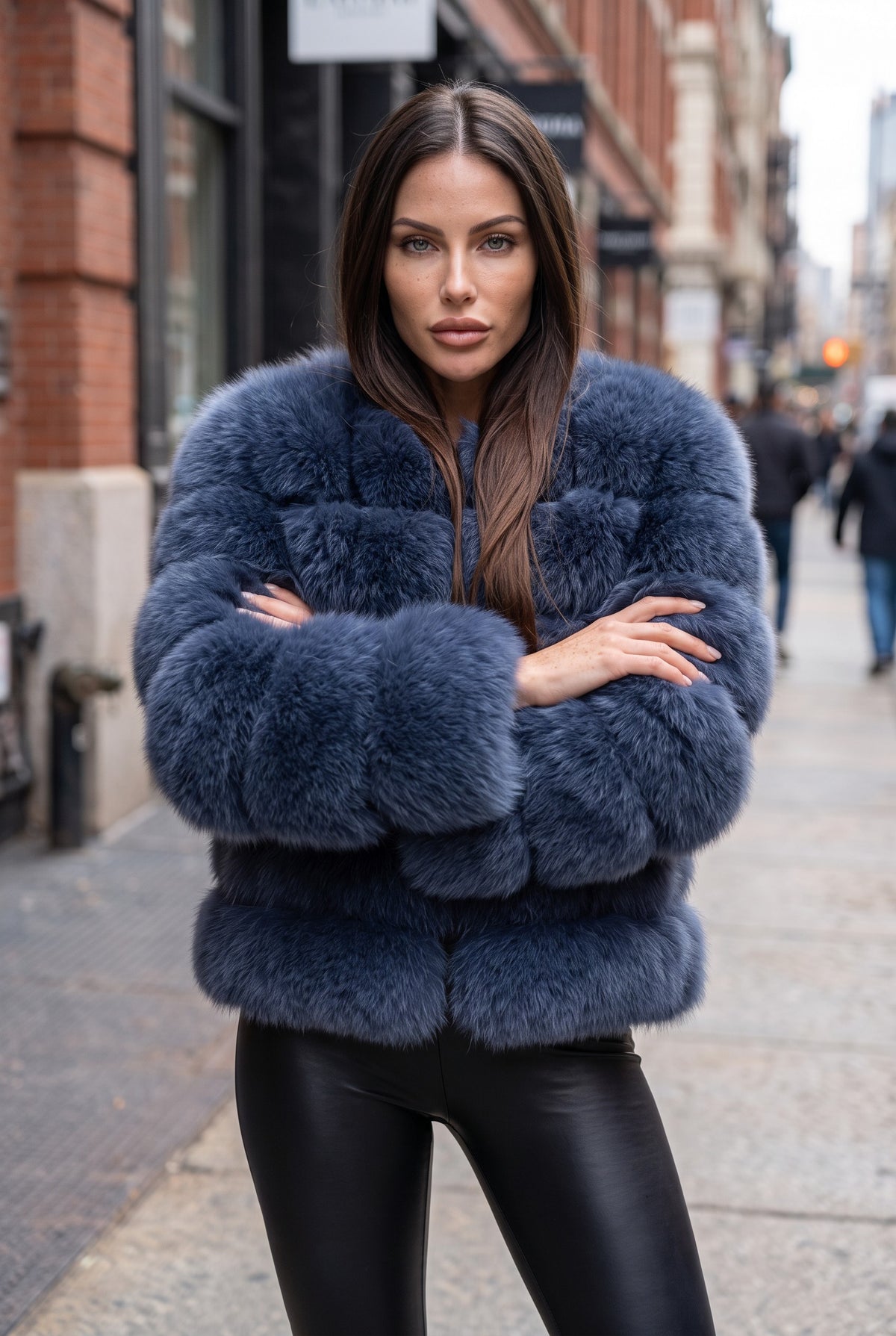 Fox fur coat in Navy Blue