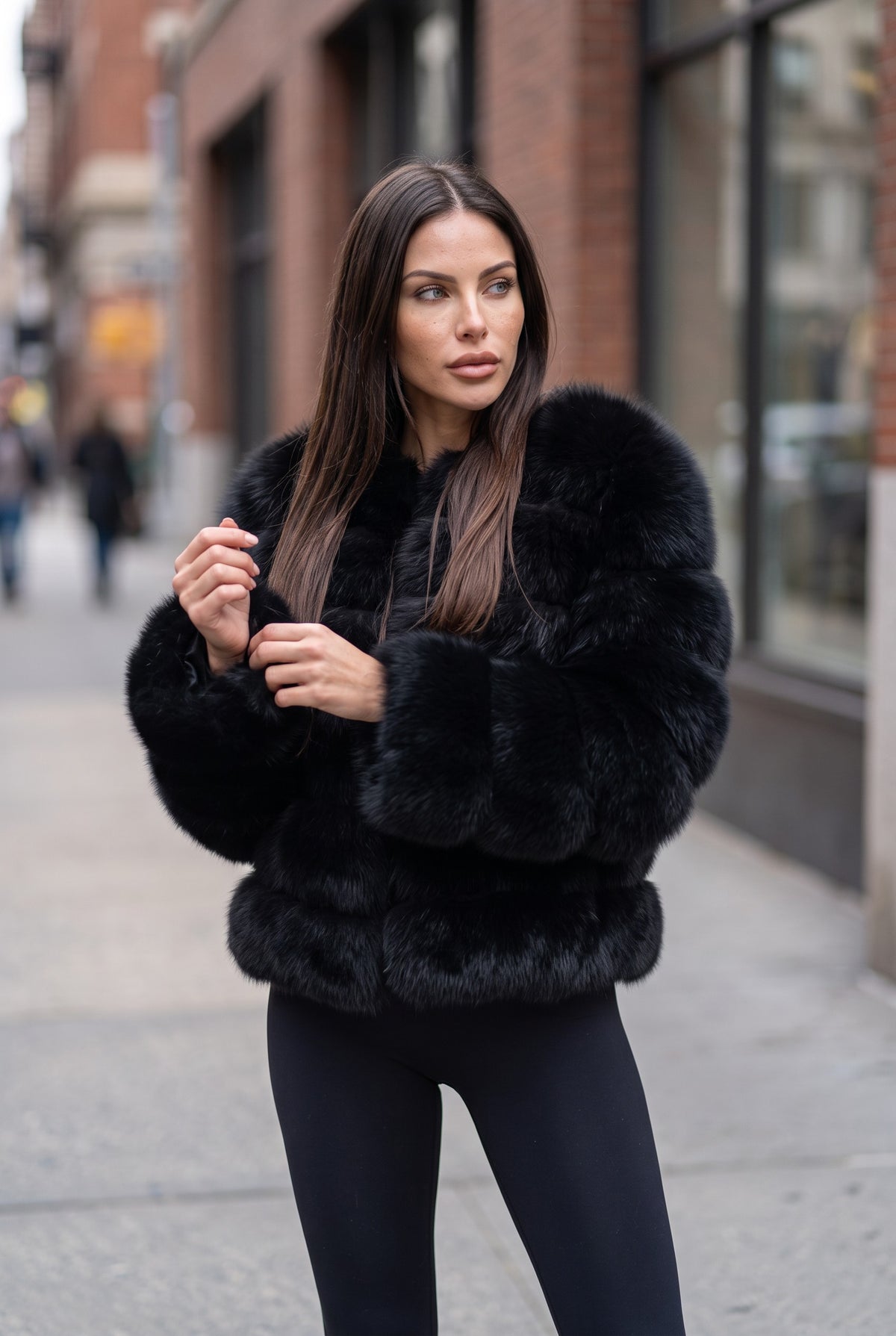 Fox fur coat in Black