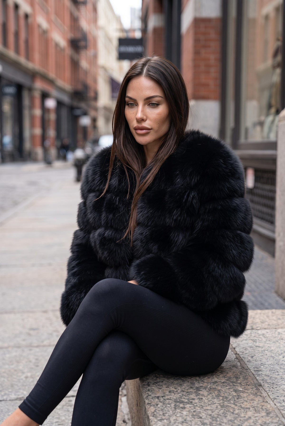 Fox fur coat in Black