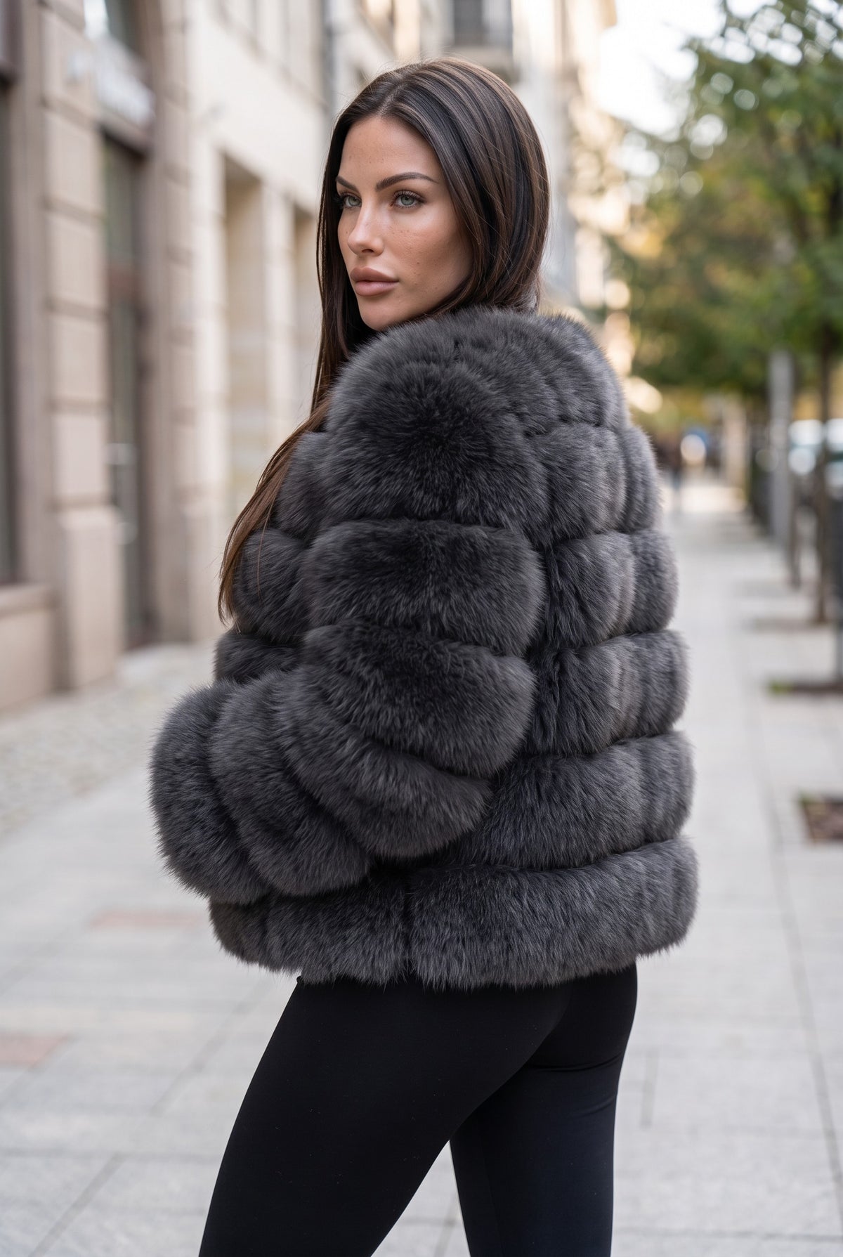 Fox fur coat in Smoke Gray