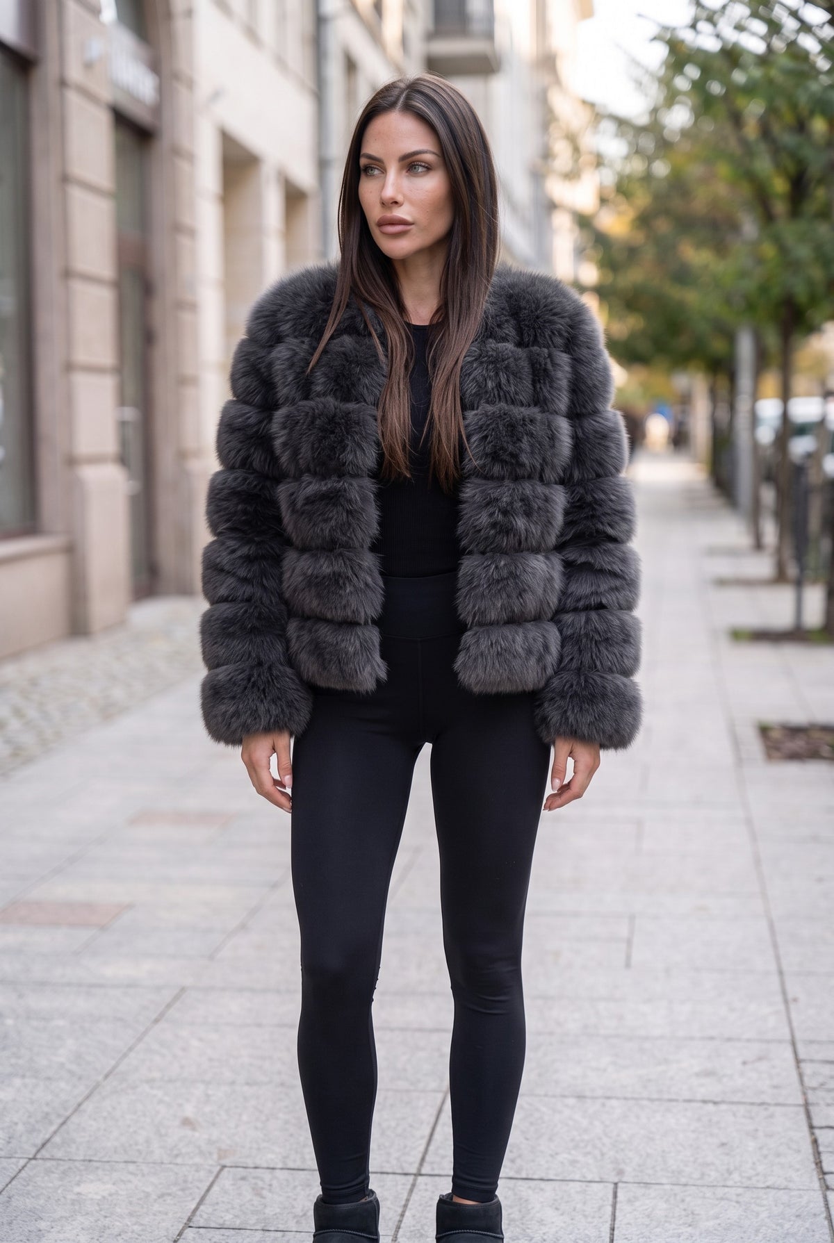 Fox fur coat in Smoke Gray