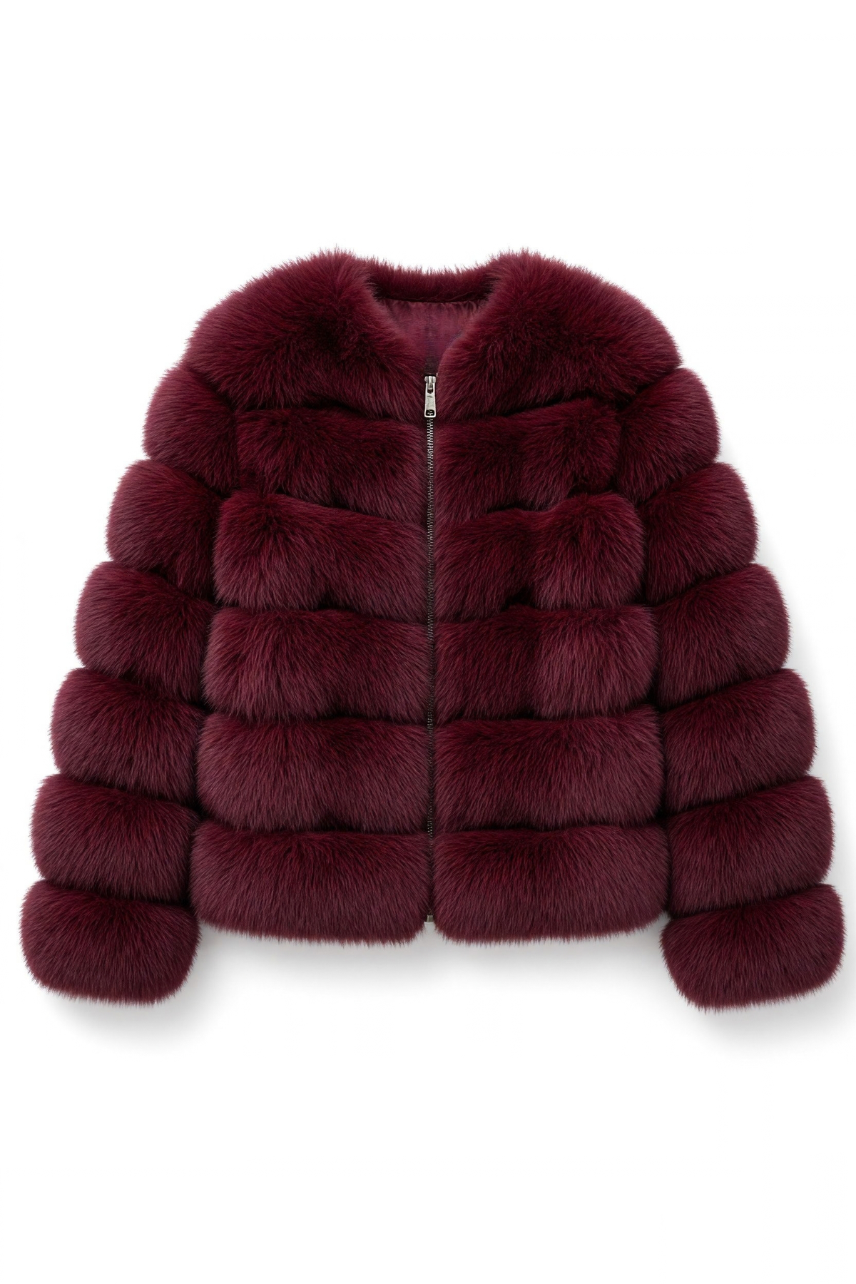 Fox fur coat in Wine red