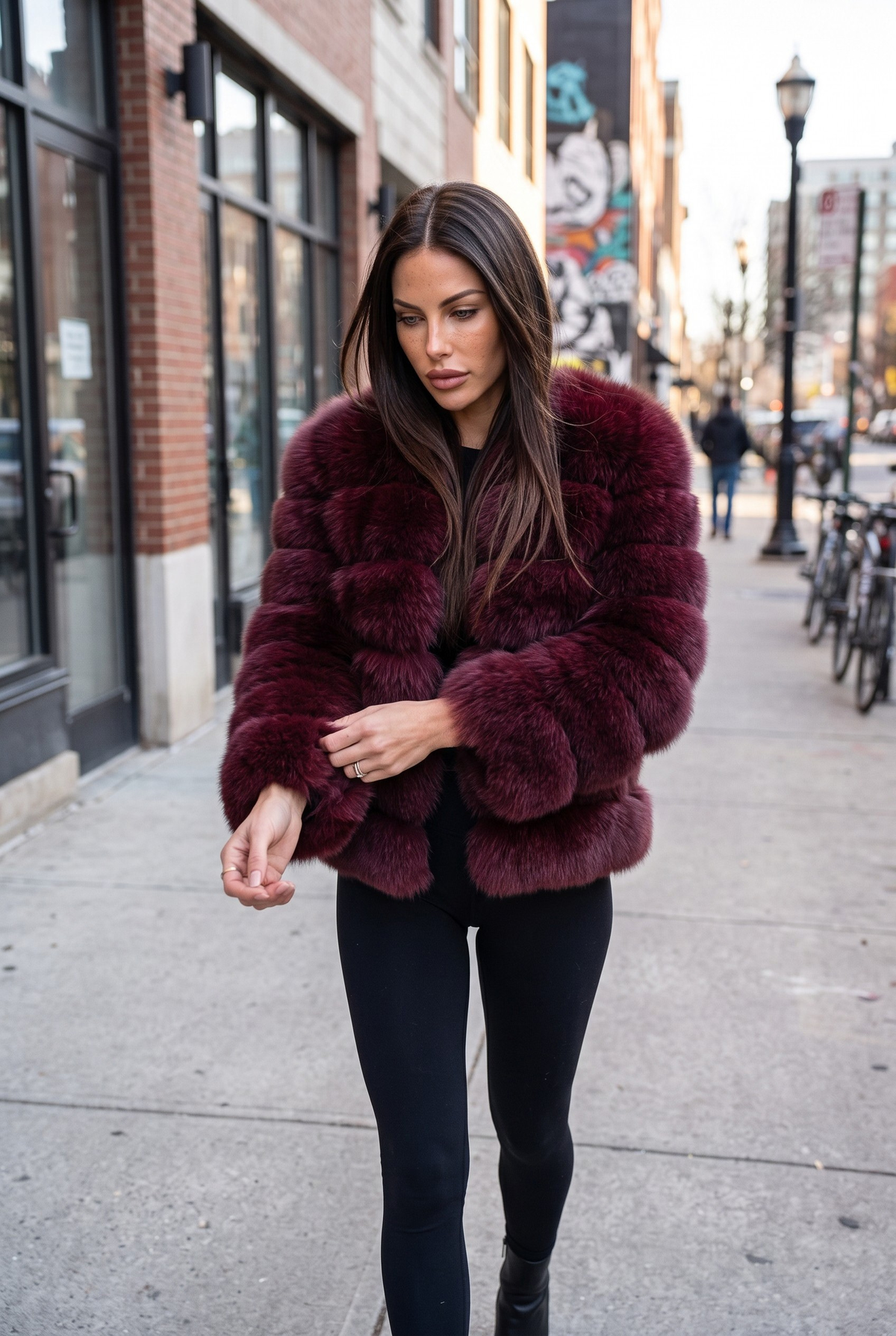 Fox fur coat in Wine red