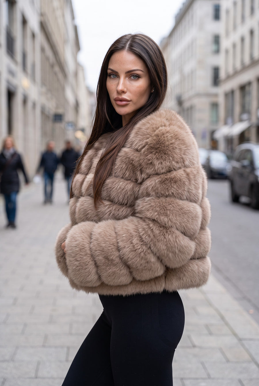 Fox fur coat in Light Khaki