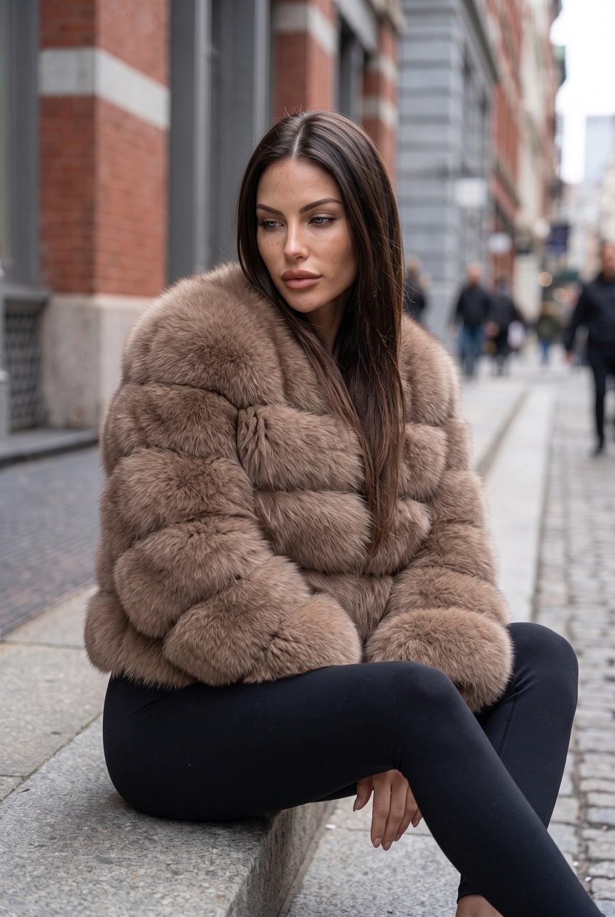 Fox fur coat in Light Khaki