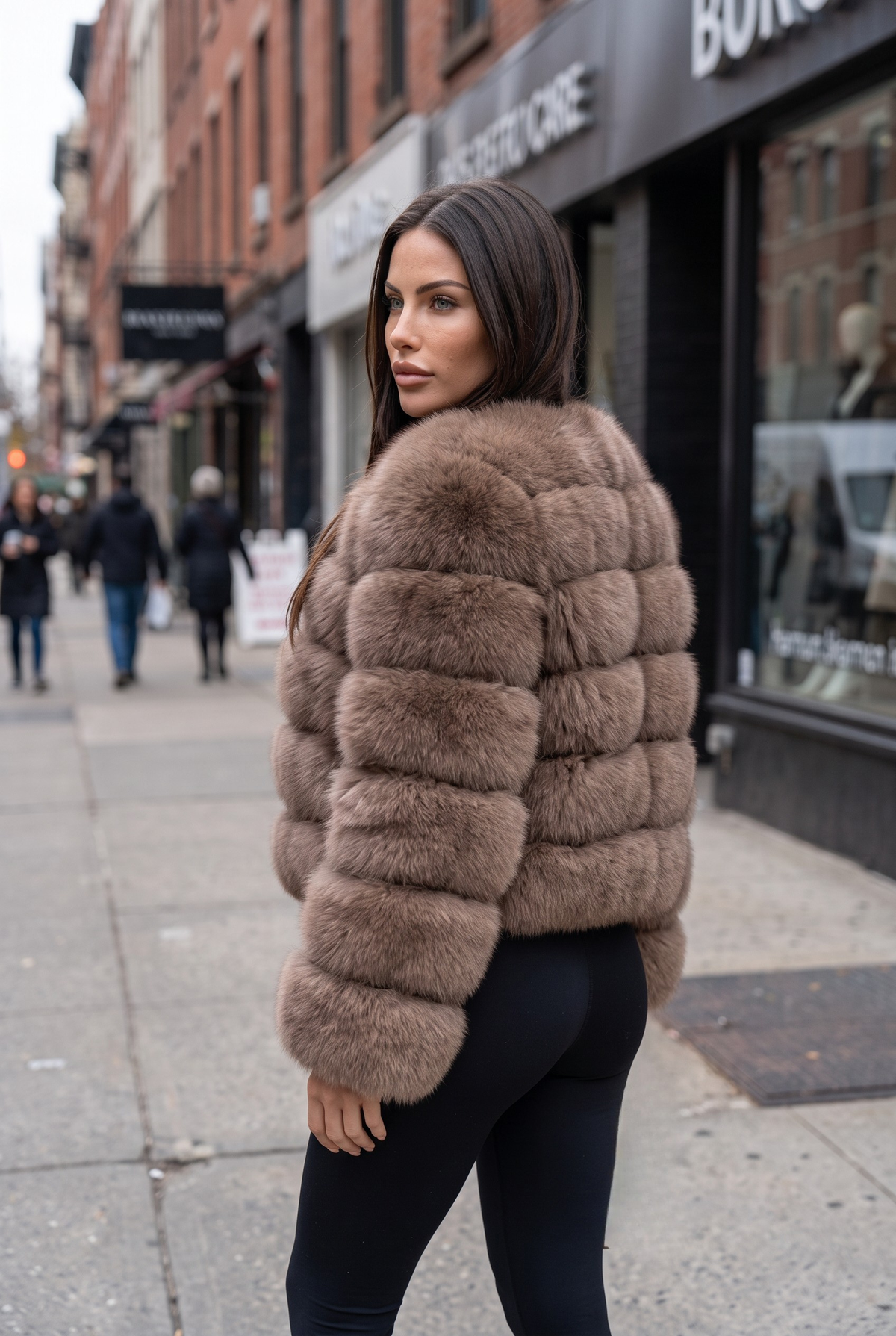 Fox fur coat in Light Khaki